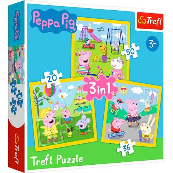 Trefl - Puzzle 3 em 1 Peppa Pig - Dias Felizes